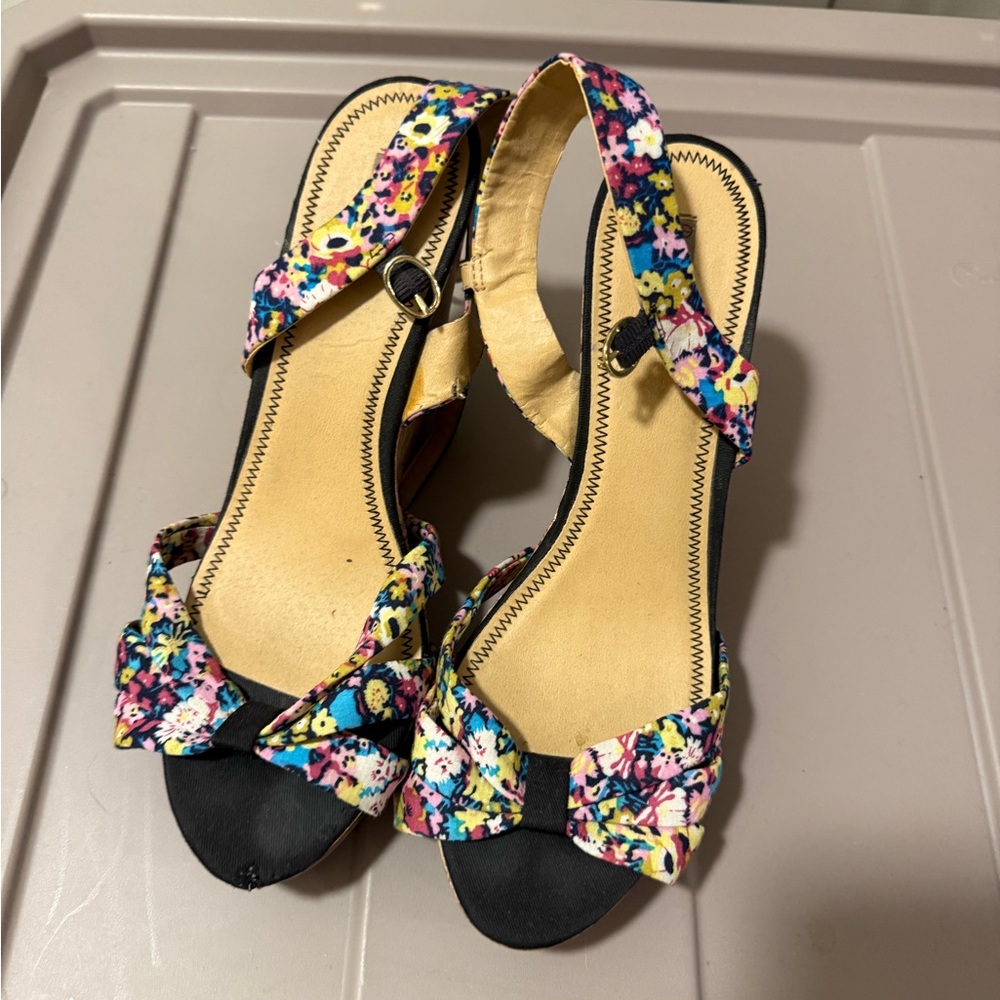 JCPenney Floral Wedge Sandals - Black and Multicolor